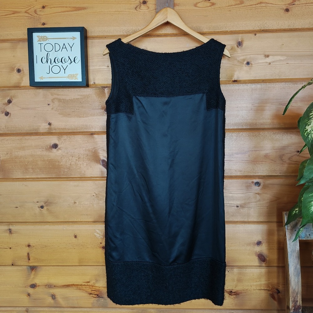 Longchamp Black Wool Silk Mohair Shift Sheath Dress Monochrome Colorblock 40/8